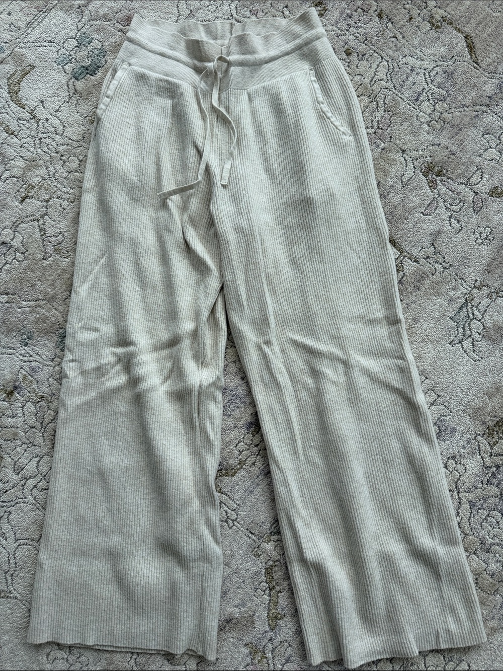 Uniqlo Cream Wide Leg Ribbed Knit Pants